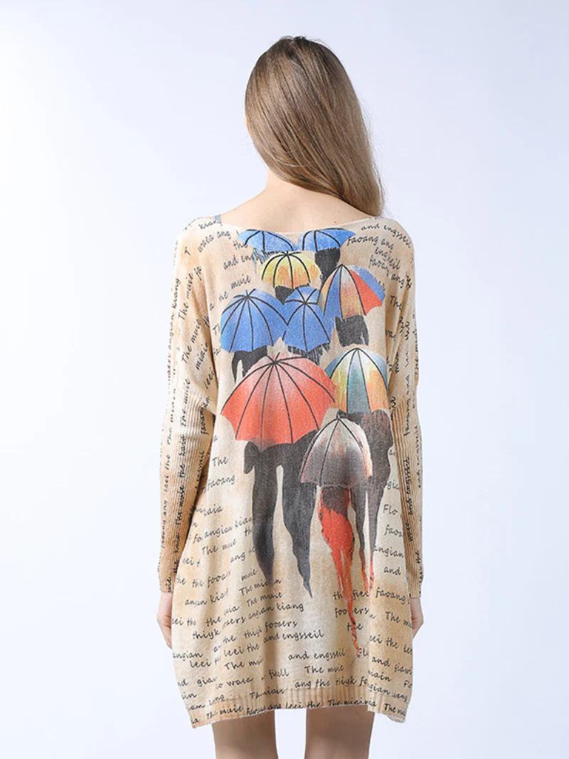 stylish midi length loose cartoon printing sweater Top - Image 4