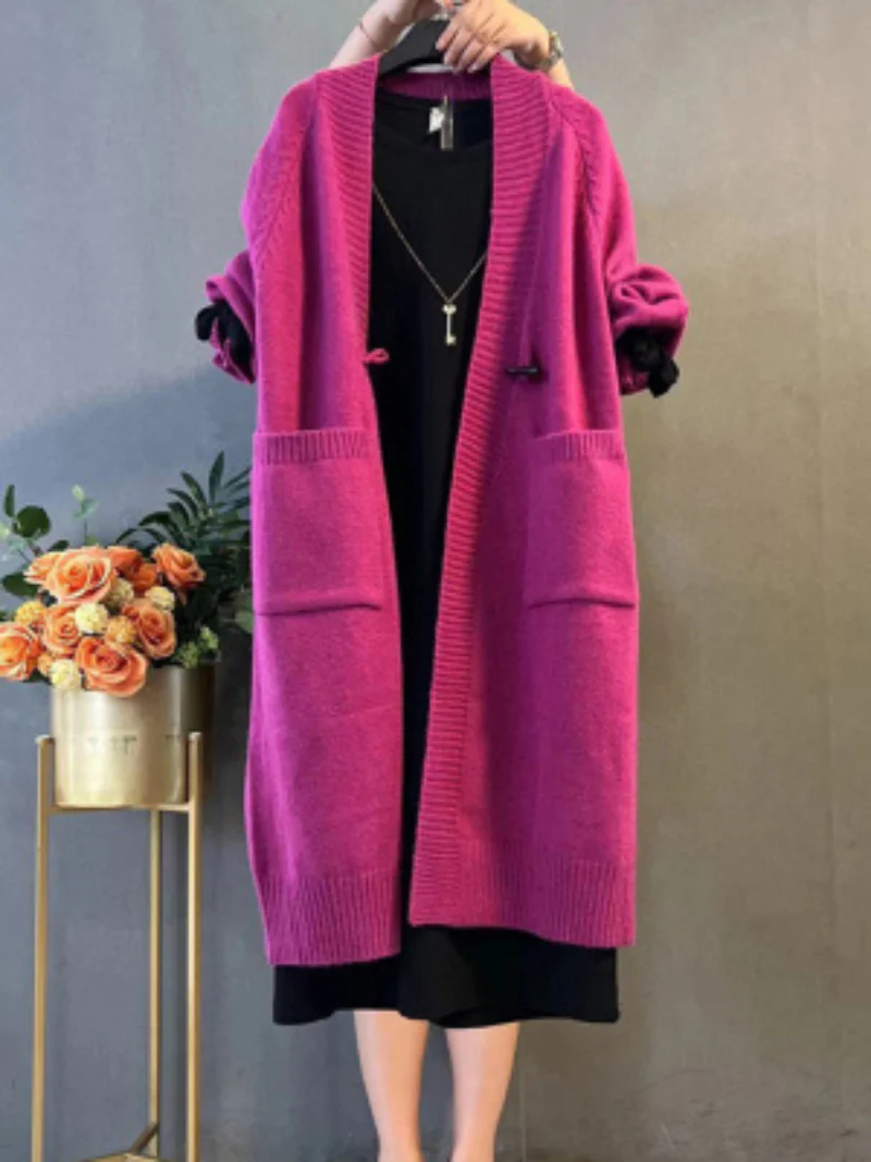 autumn and winter plus size long loose knitted cardigan coat - Image 3