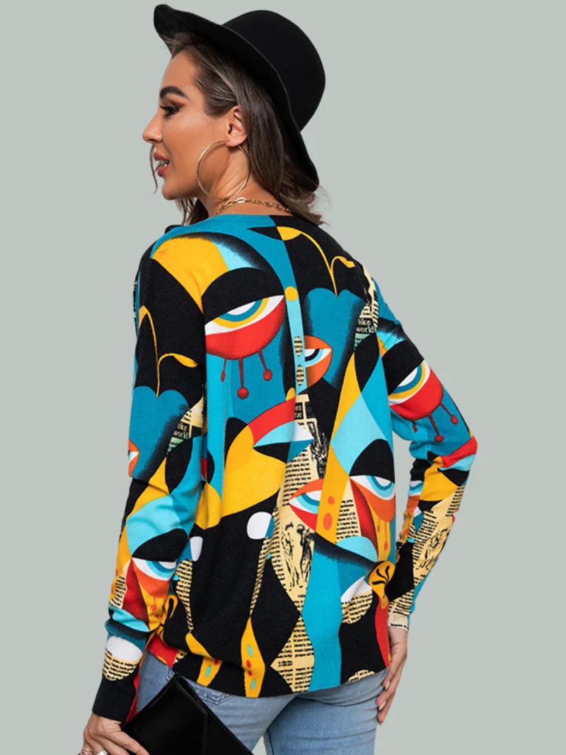 Autumn and Winter Printing Round Neck Pullover knitted TOP - Image 3
