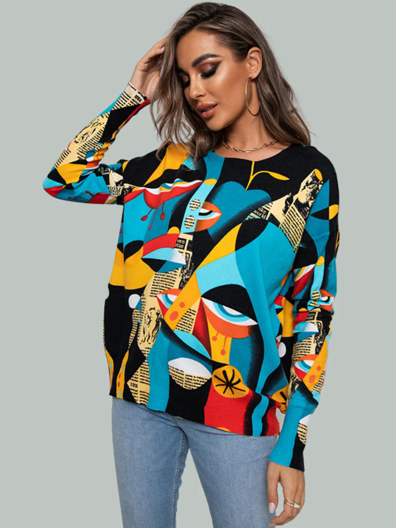 Autumn and Winter Printing Round Neck Pullover knitted TOP - Image 4