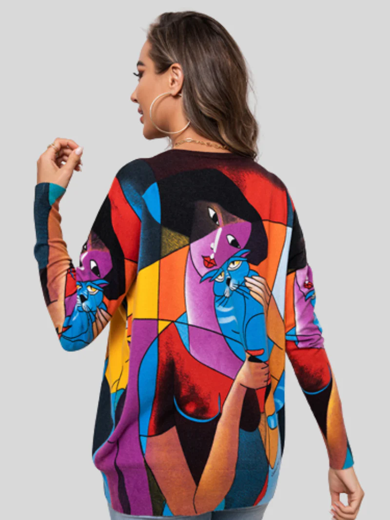 Autumn and Winter Round Neck Long-Sleeved Printed Tops - Image 5