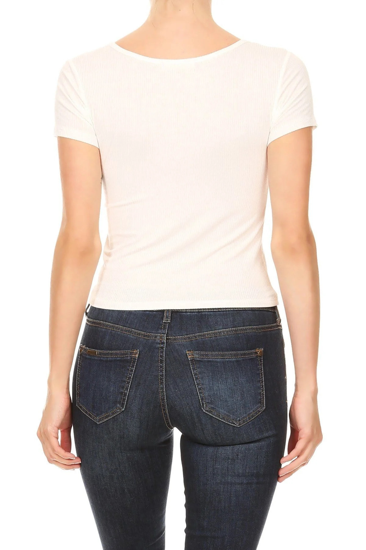 Womens Casual Rib Knit Short Sleeve V Neck Crop Top - Image 21