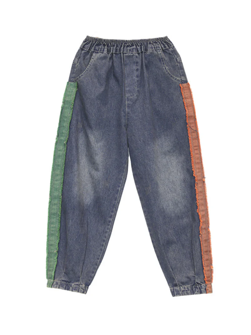 Vintage Loose Fit Patch Denim Bottom Jeans Pants - Image 6
