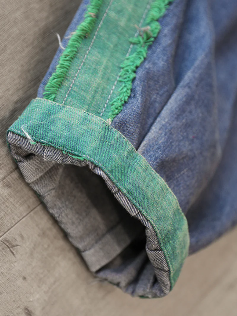 Vintage Loose Fit Patch Denim Bottom Jeans Pants - Image 7