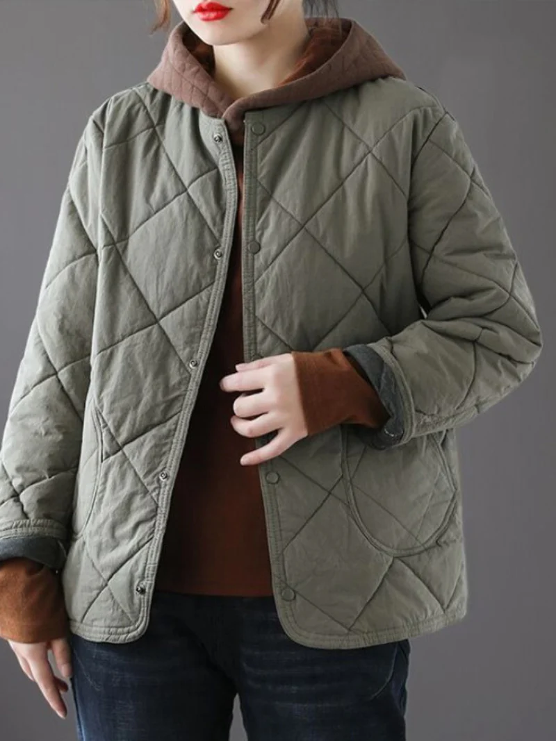 Warm Thickened Short Coat Loose Button Padded Winter Short Coat Dress - Image 2