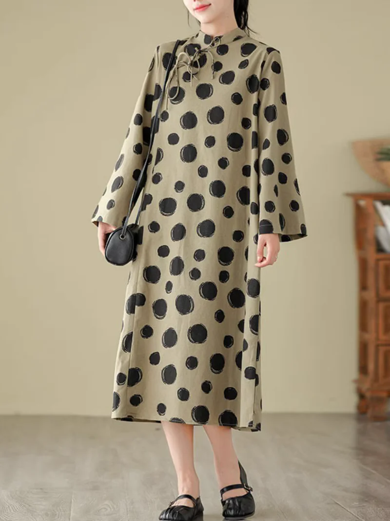Cool Loose Polka-Dot Mid-Length A-Line Dress - Image 2