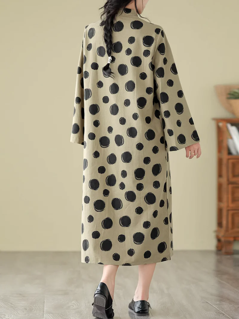 Cool Loose Polka-Dot Mid-Length A-Line Dress - Image 3