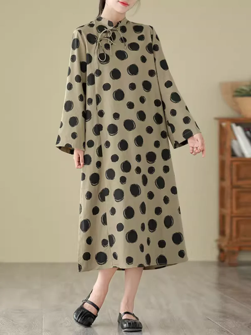 Cool Loose Polka-Dot Mid-Length A-Line Dress - Image 4