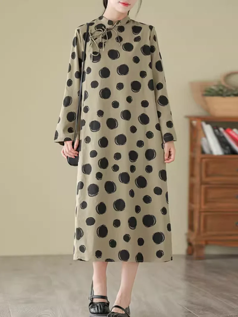 Cool Loose Polka-Dot Mid-Length A-Line Dress - Image 7