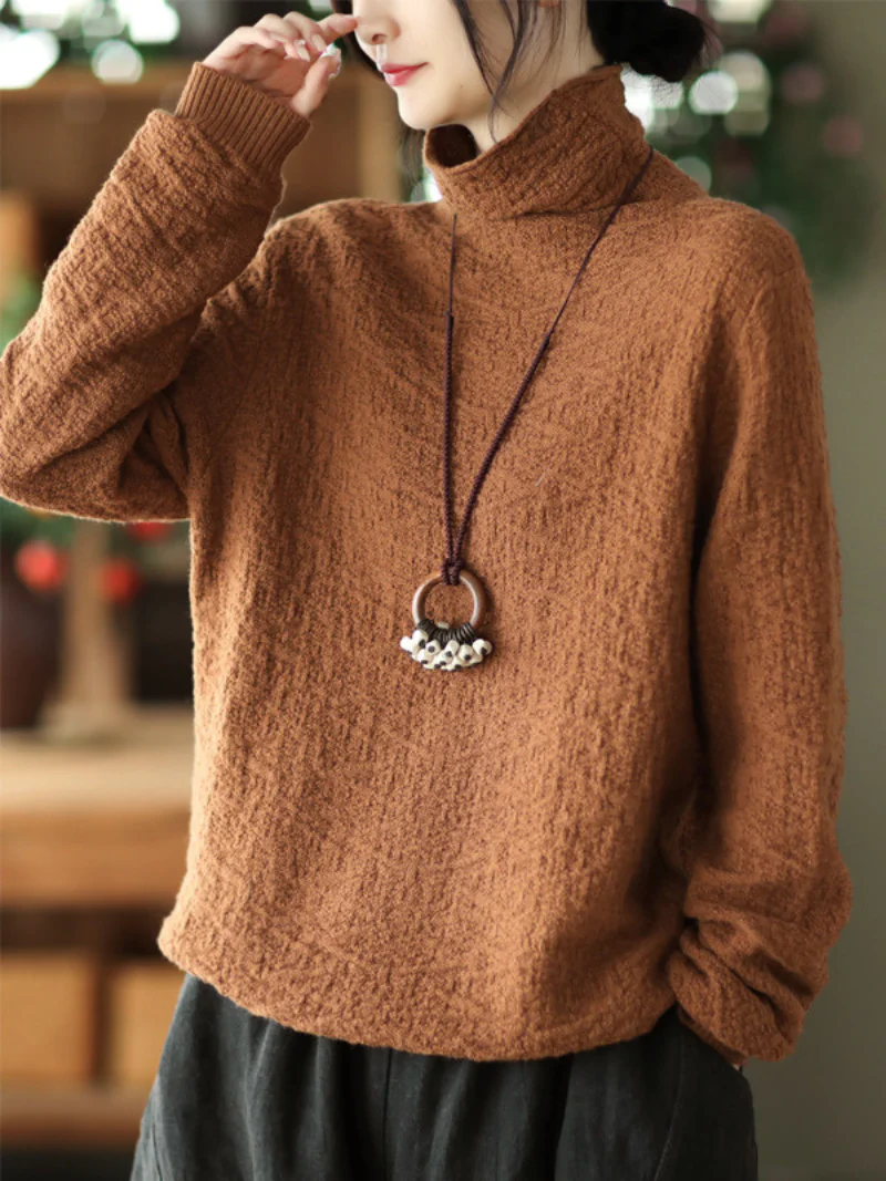 Double-knit Turtleneck Knitted Loose and Thin Pullover Top - Image 2