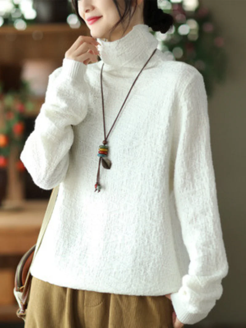 Double-knit Turtleneck Knitted Loose and Thin Pullover Top - Image 4
