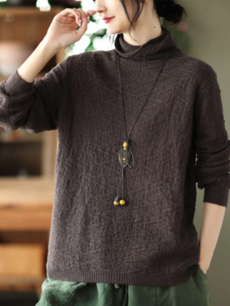 Double-knit Turtleneck Knitted Loose and Thin Pullover Top - Image 5