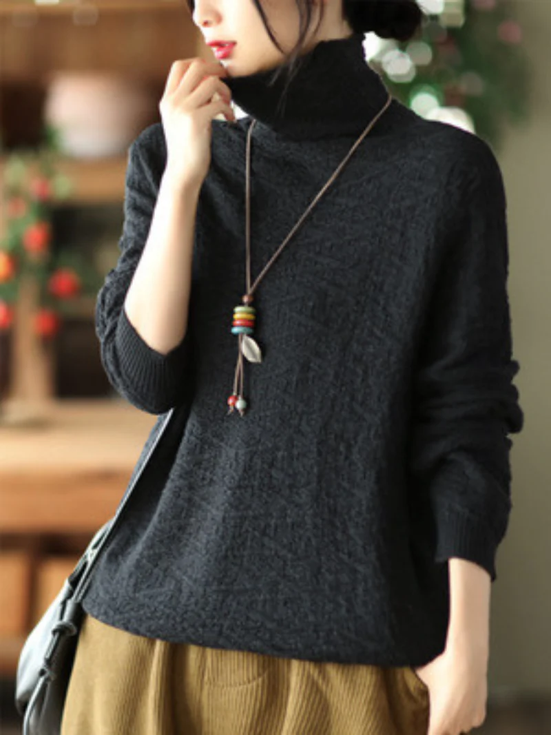 Double-knit Turtleneck Knitted Loose and Thin Pullover Top - Image 6