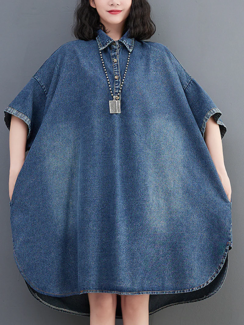 Summer Stylish Short Sleeves Loose Side Pocket With Denim Tops - Image 2