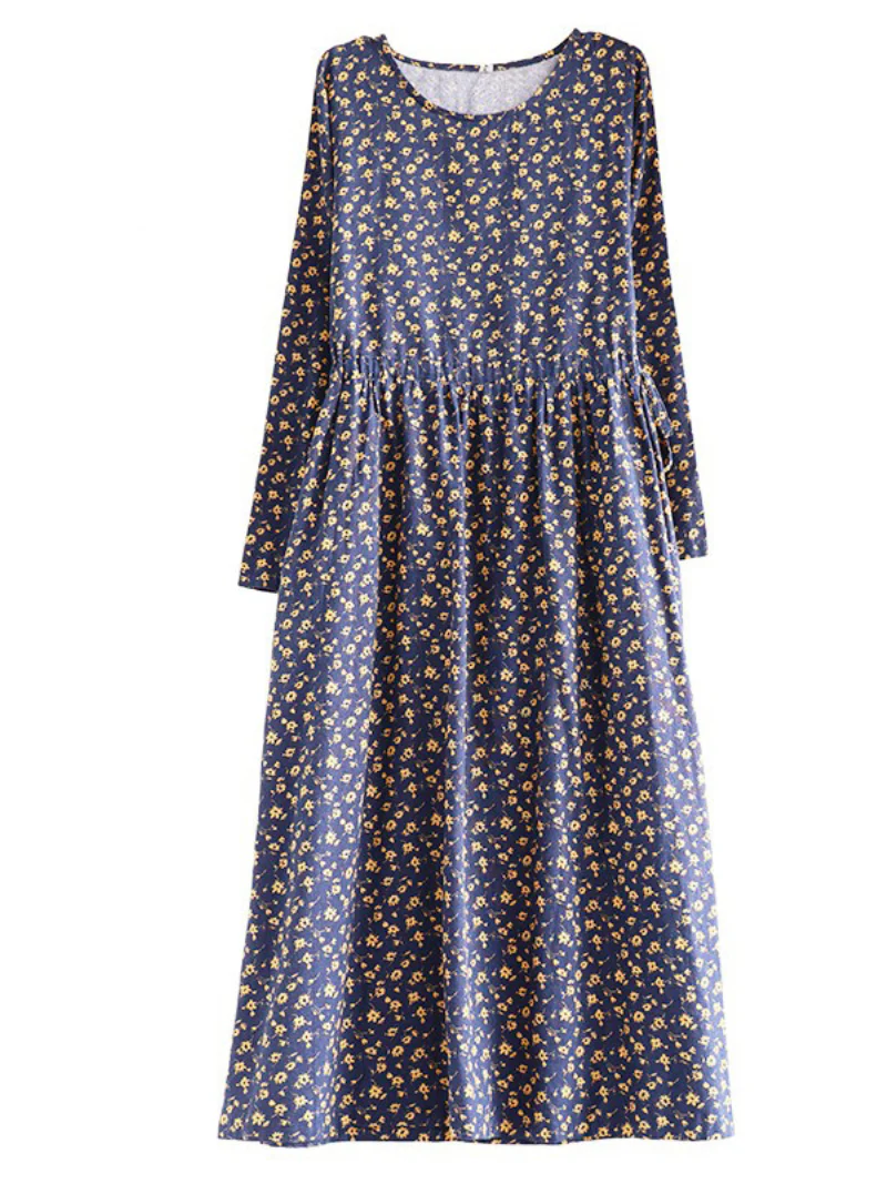 Floral Cotton Dress Loose Casual Pluz Size long-sleeved A-Line dress - Image 5