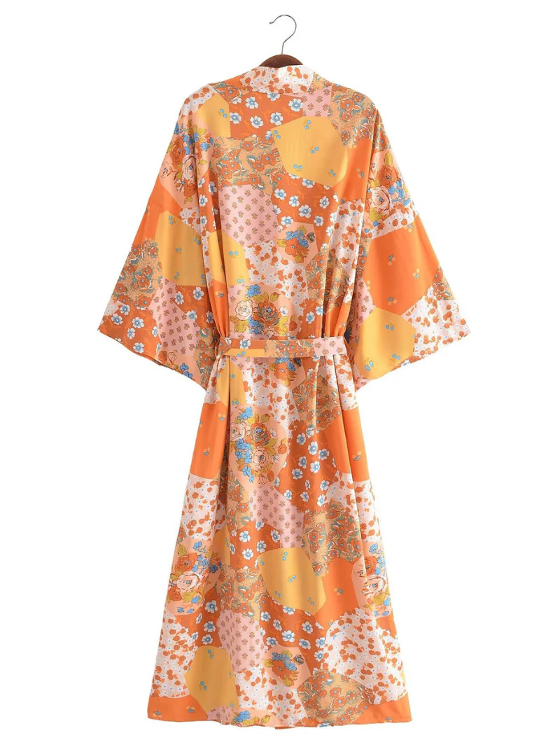 printing long belt stylish kimono cardigan jacket dress - Image 4