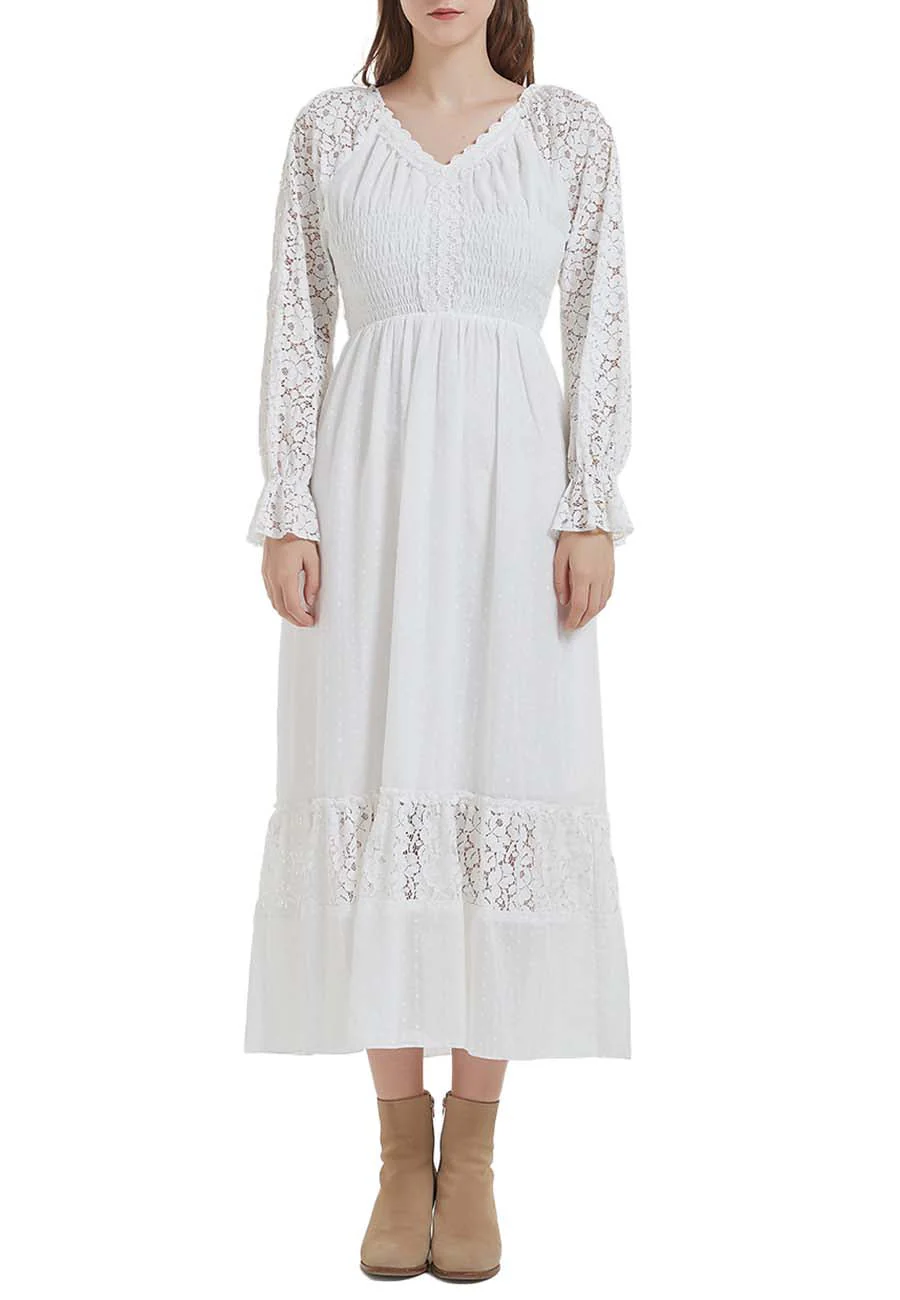 Womens Lace Long Sleeve V Neck Fall Maxi Dress - Image 10