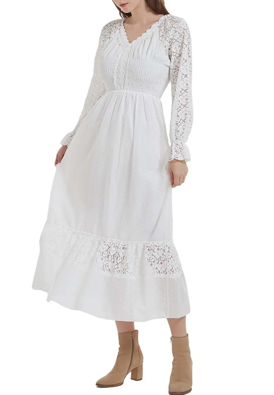 Womens Lace Long Sleeve V Neck Fall Maxi Dress - Image 11