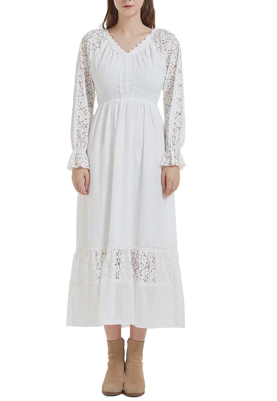 Womens Lace Long Sleeve V Neck Fall Maxi Dress - Image 13