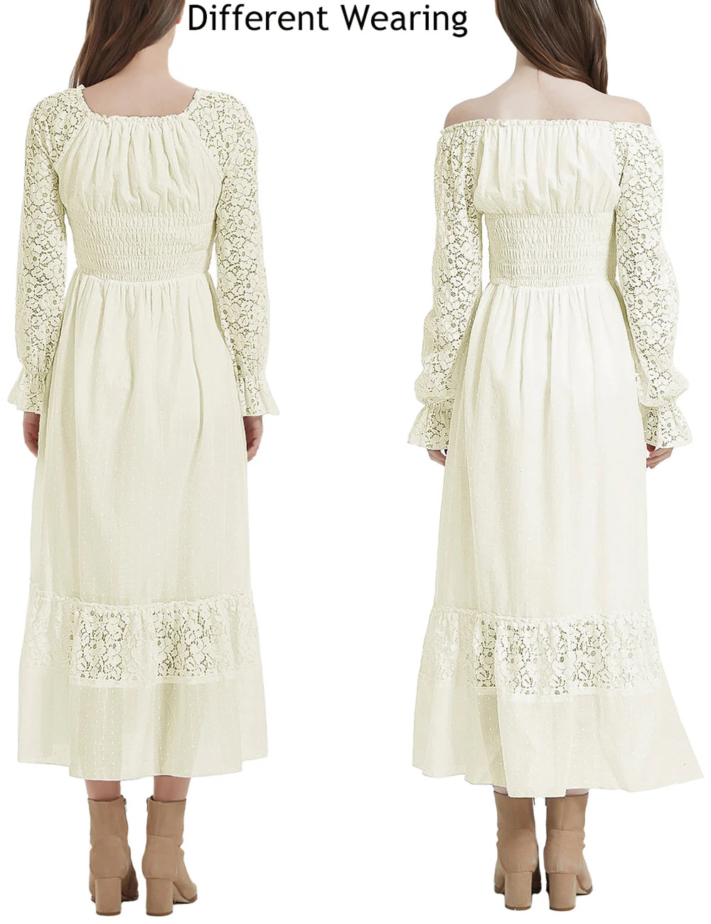 Womens Lace Long Sleeve V Neck Fall Maxi Dress - Image 7