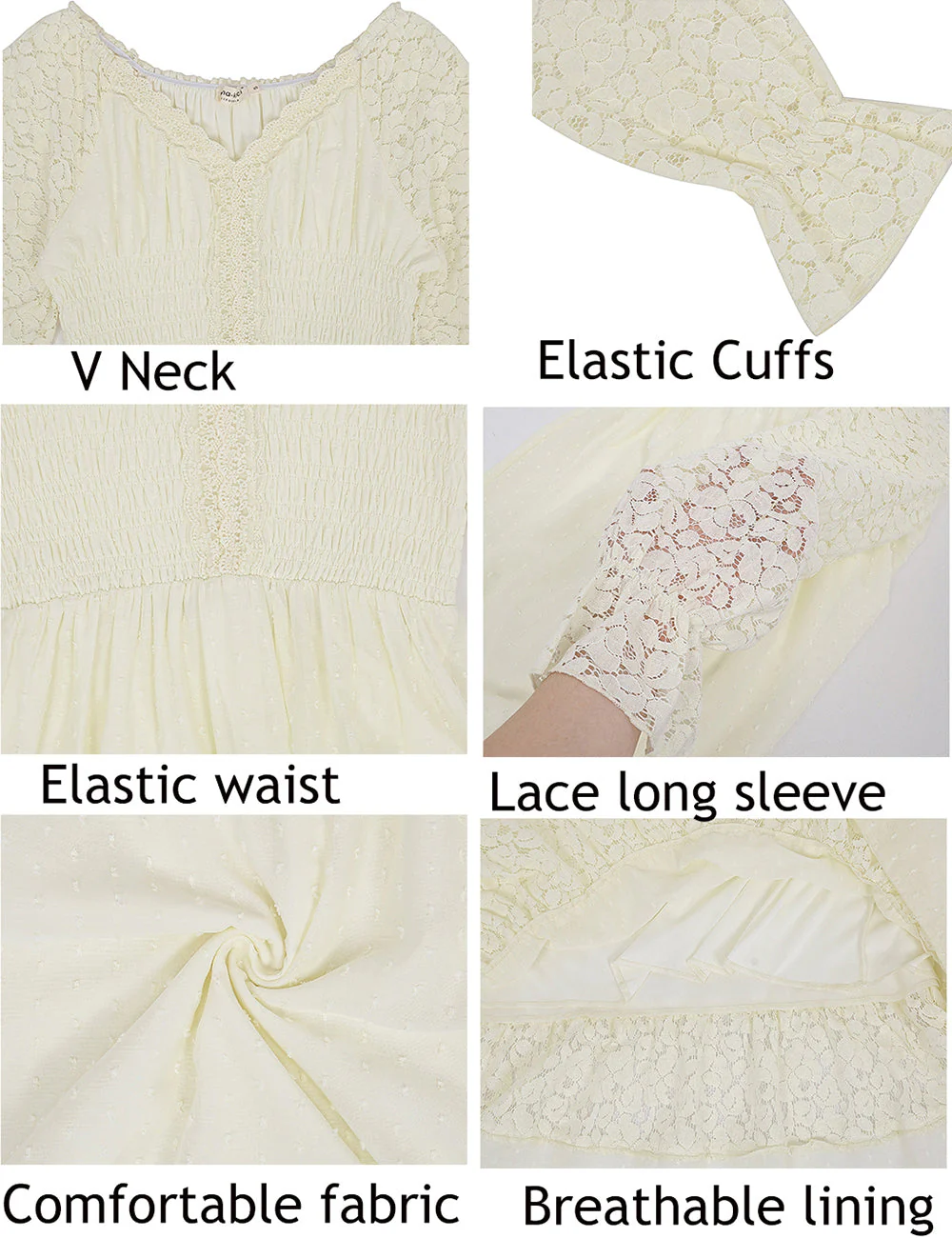 Womens Lace Long Sleeve V Neck Fall Maxi Dress - Image 8