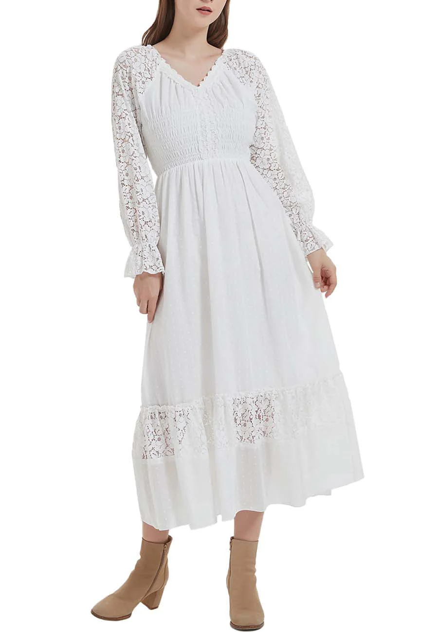 Womens Lace Long Sleeve V Neck Fall Maxi Dress - Image 9