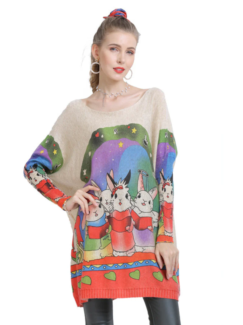 Print Knit Sweater Tops - Image 2