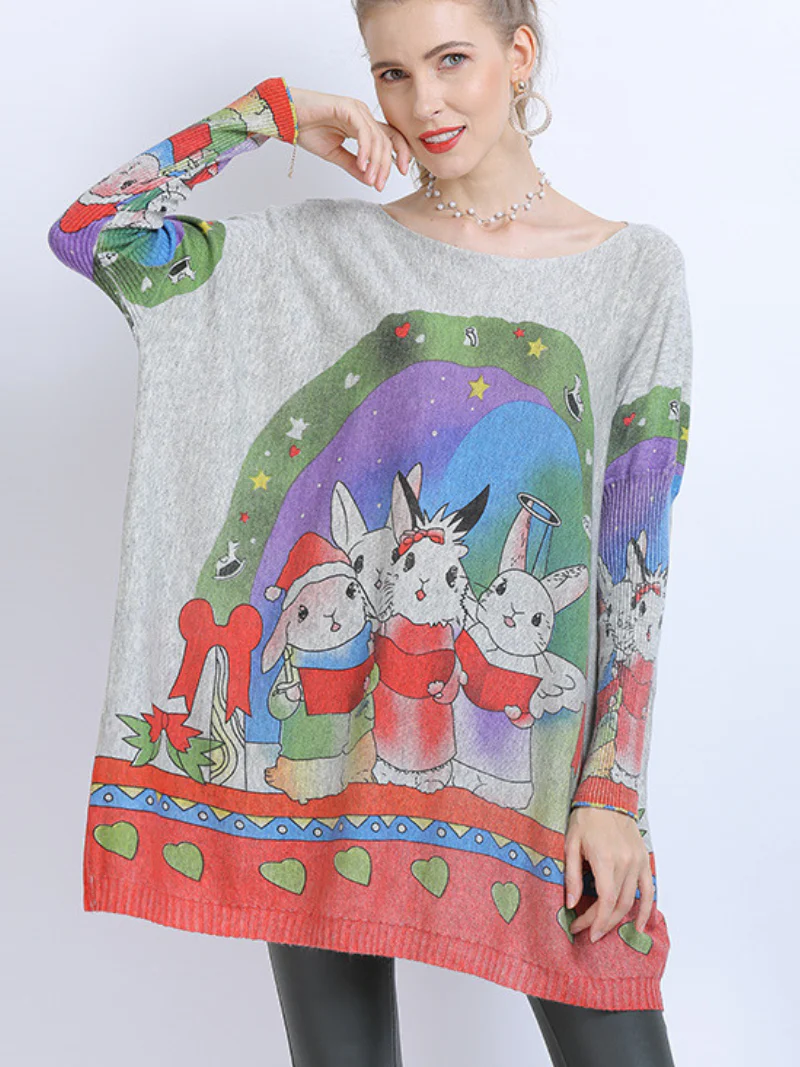 Print Knit Sweater Tops - Image 3