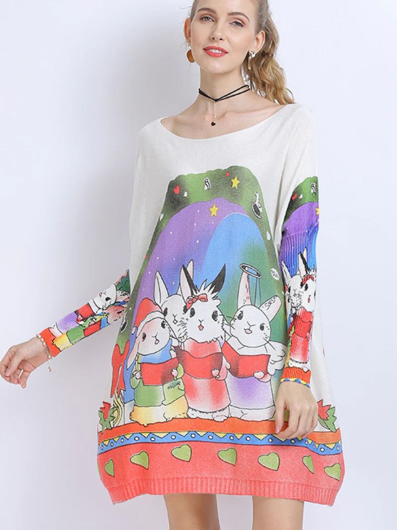 Print Knit Sweater Tops - Image 5