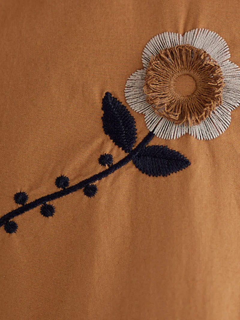 Embroided Loose Stand-Up Collar Shirt Dress - Image 4