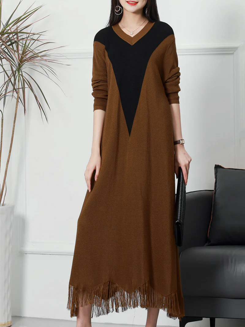 Spring Fit and Flare Loose Round Neck Knitted Midi-Dress - Image 5