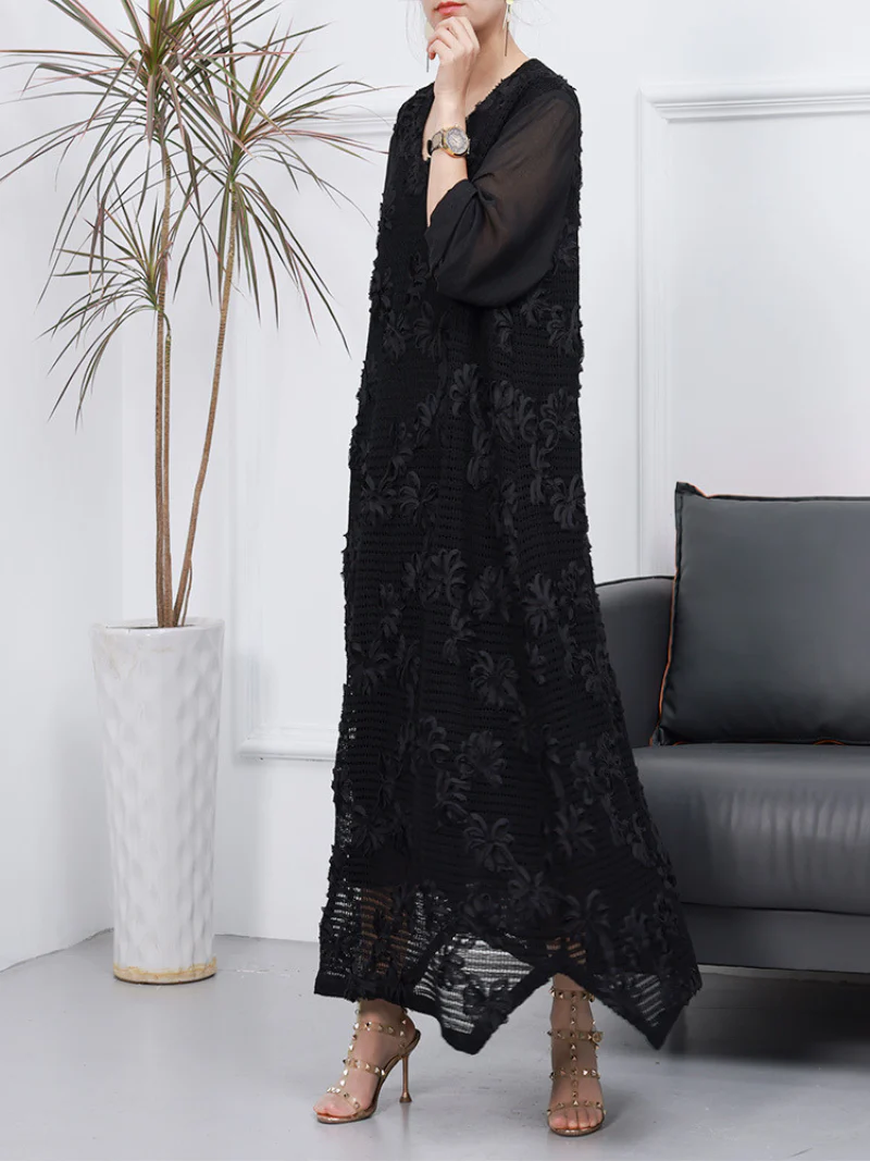 Female Spring Long Sleeves Flower Embroidery Style A-Line Party Dress - Image 2