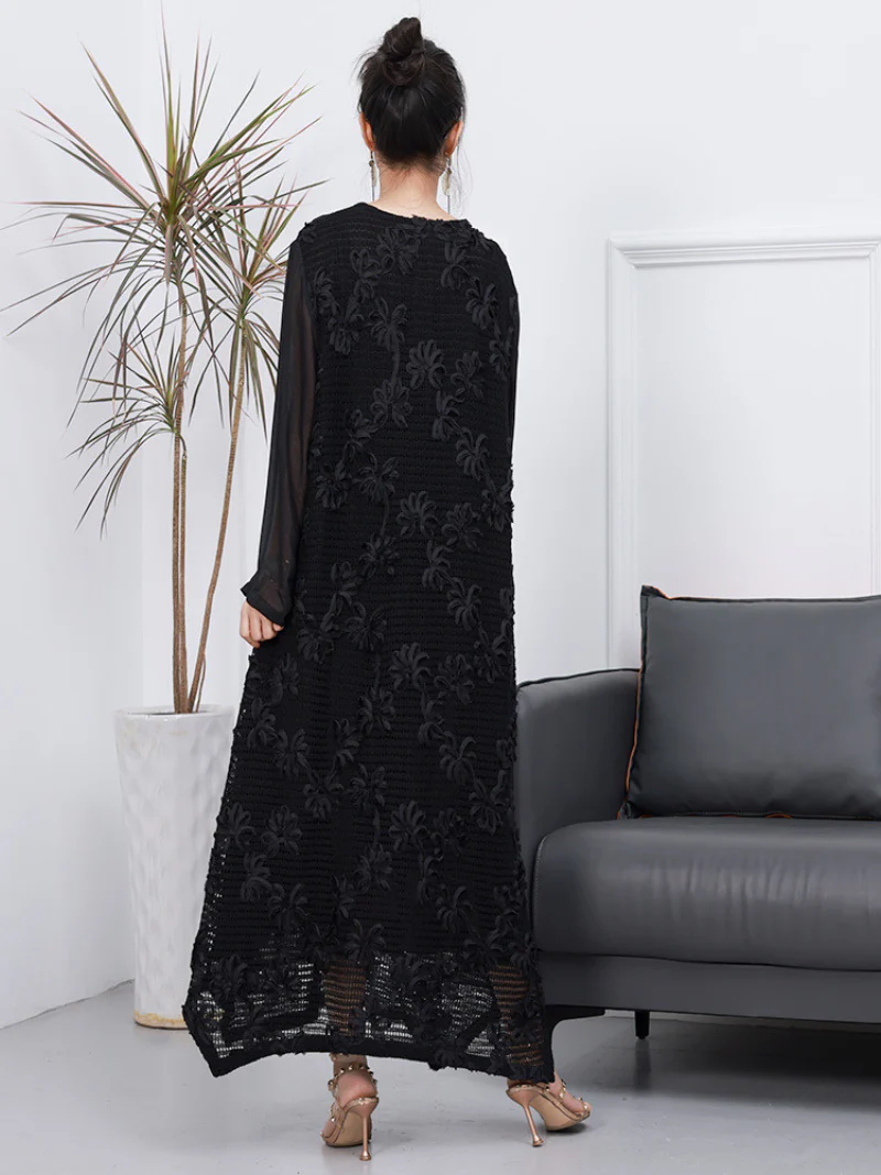 Female Spring Long Sleeves Flower Embroidery Style A-Line Party Dress - Image 6