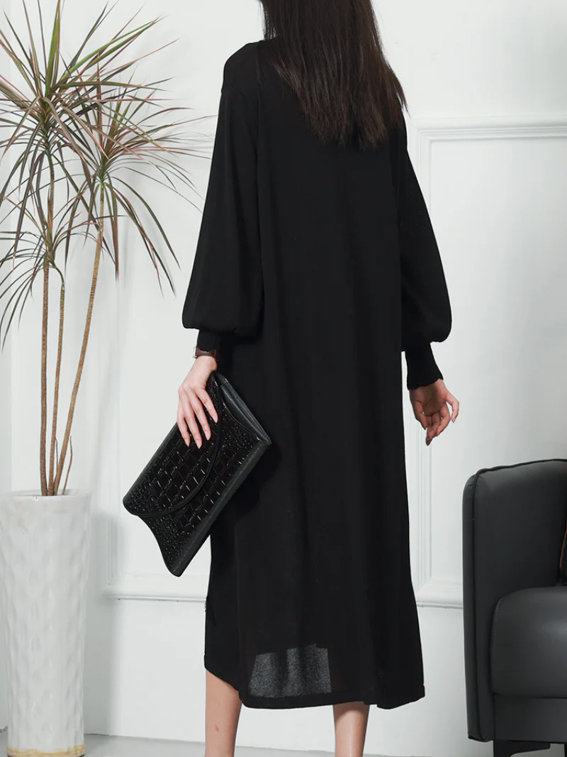 Pride and Prejudice Puff Sleeves V-neck knitted Midi-Dress - Image 11