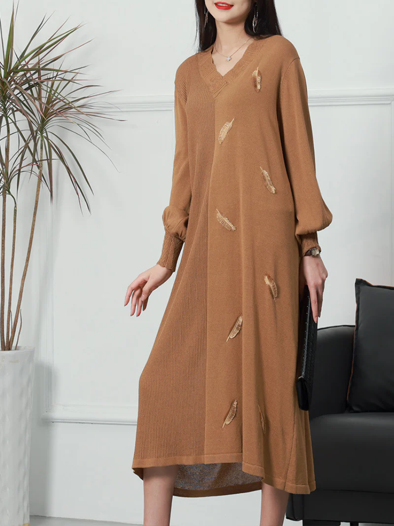 Pride and Prejudice Puff Sleeves V-neck knitted Midi-Dress - Image 8