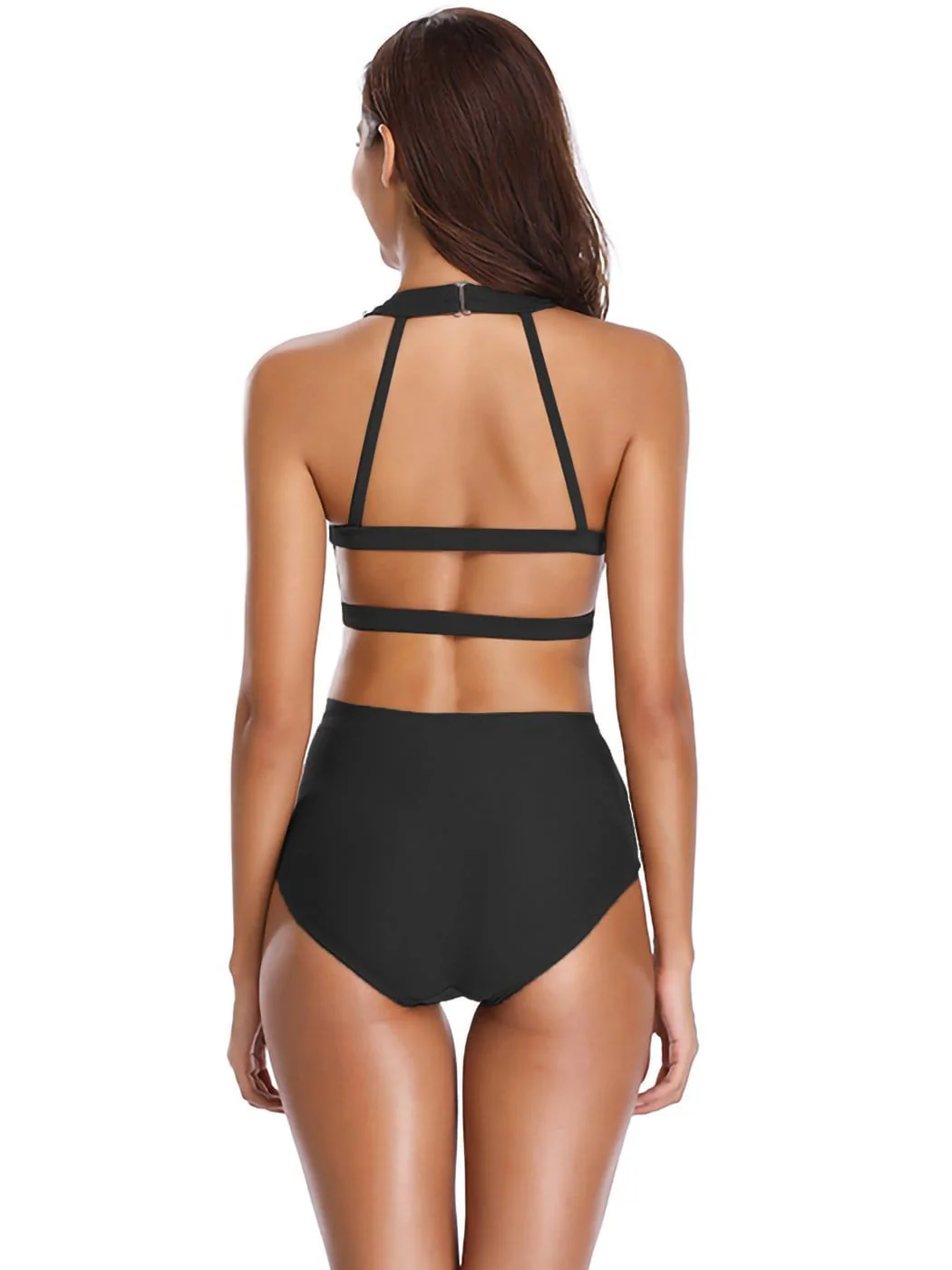 Women's Solid One Piece Strap Cross Hollow Swimsuit - Image 3