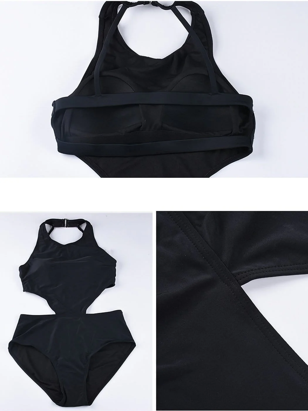 Women's Solid One Piece Strap Cross Hollow Swimsuit - Image 4
