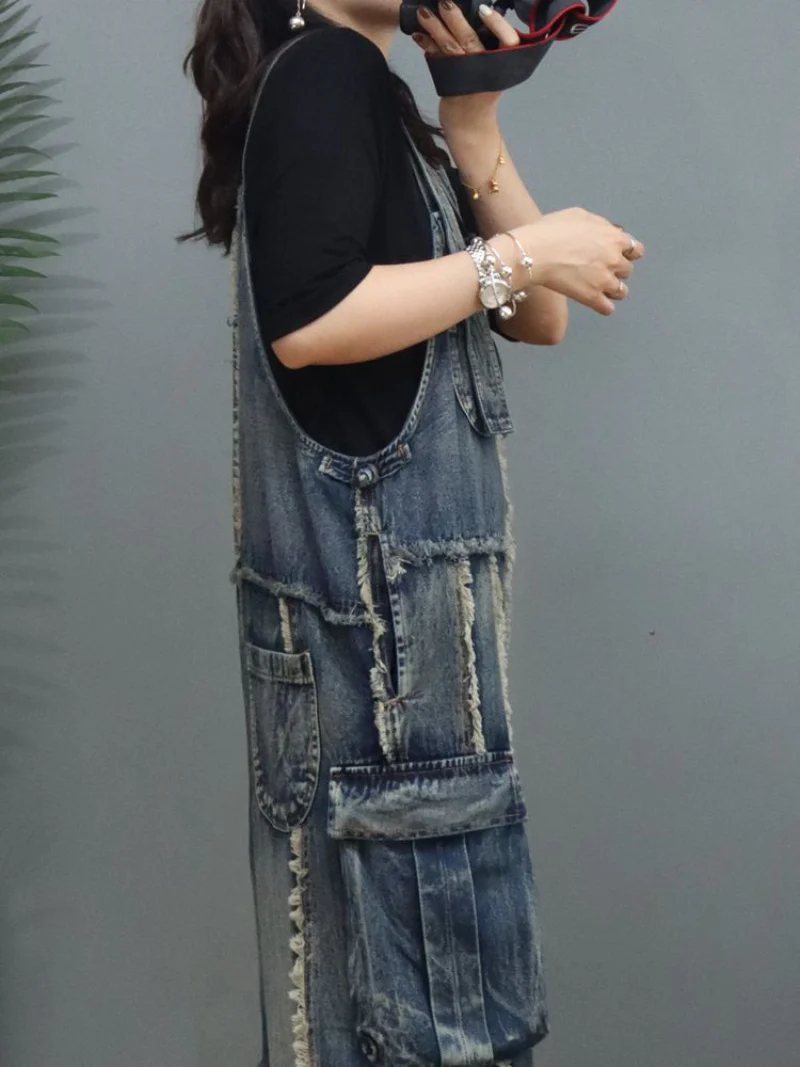 Spring And Summer Denim Loose Thin High-Waist Overalls - Image 2