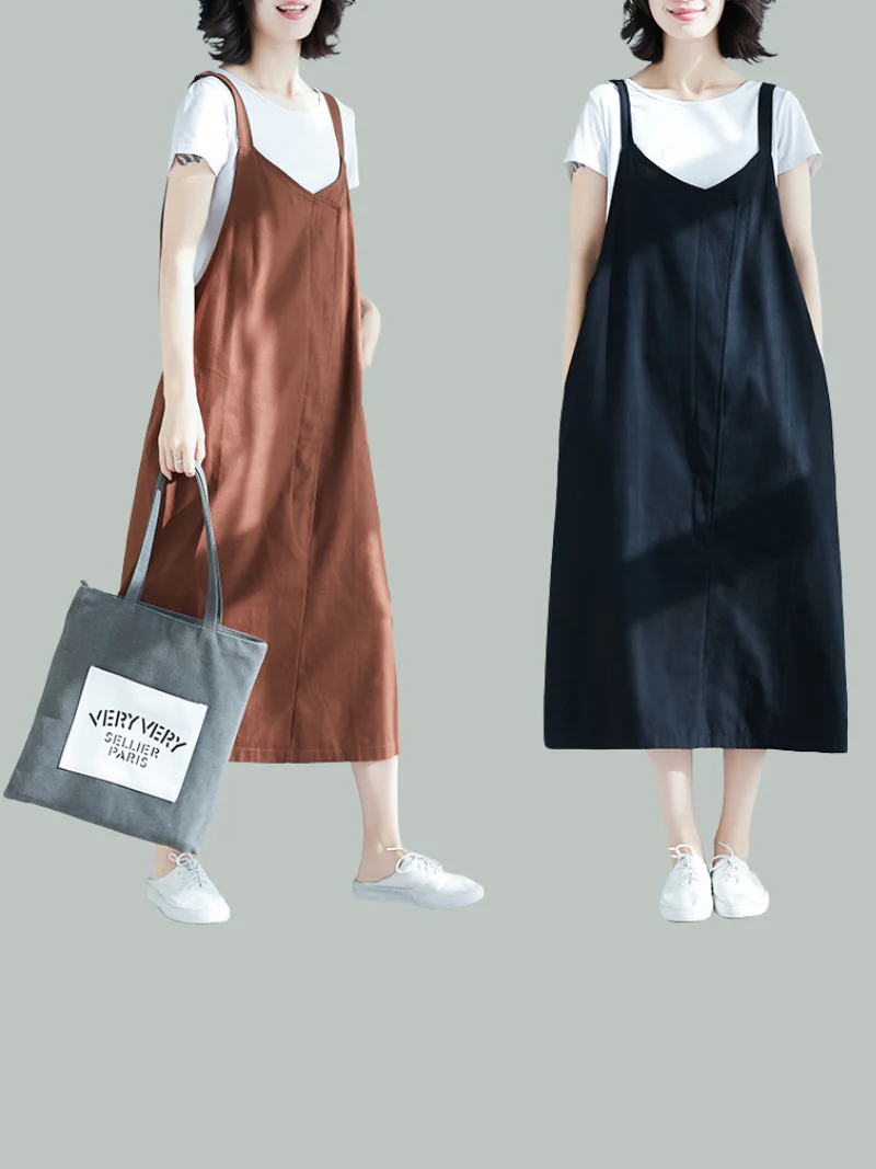 Spring and Summer Loose Large Size Casual Seeveless Midi Dress - Image 4