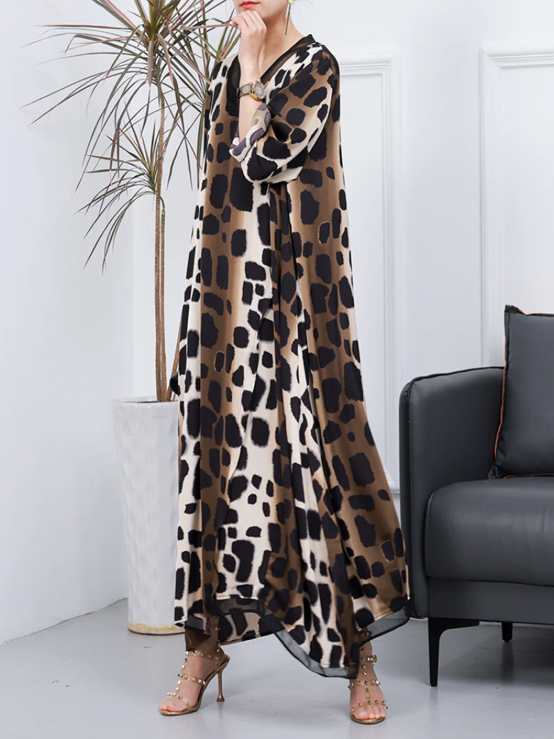 Spring Casual V-Neck Long Sleeves Printed A-Line Dress - Image 2