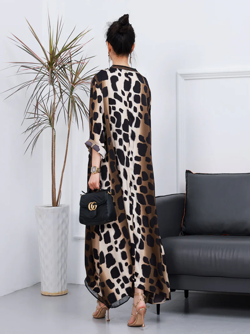 Spring Casual V-Neck Long Sleeves Printed A-Line Dress - Image 3