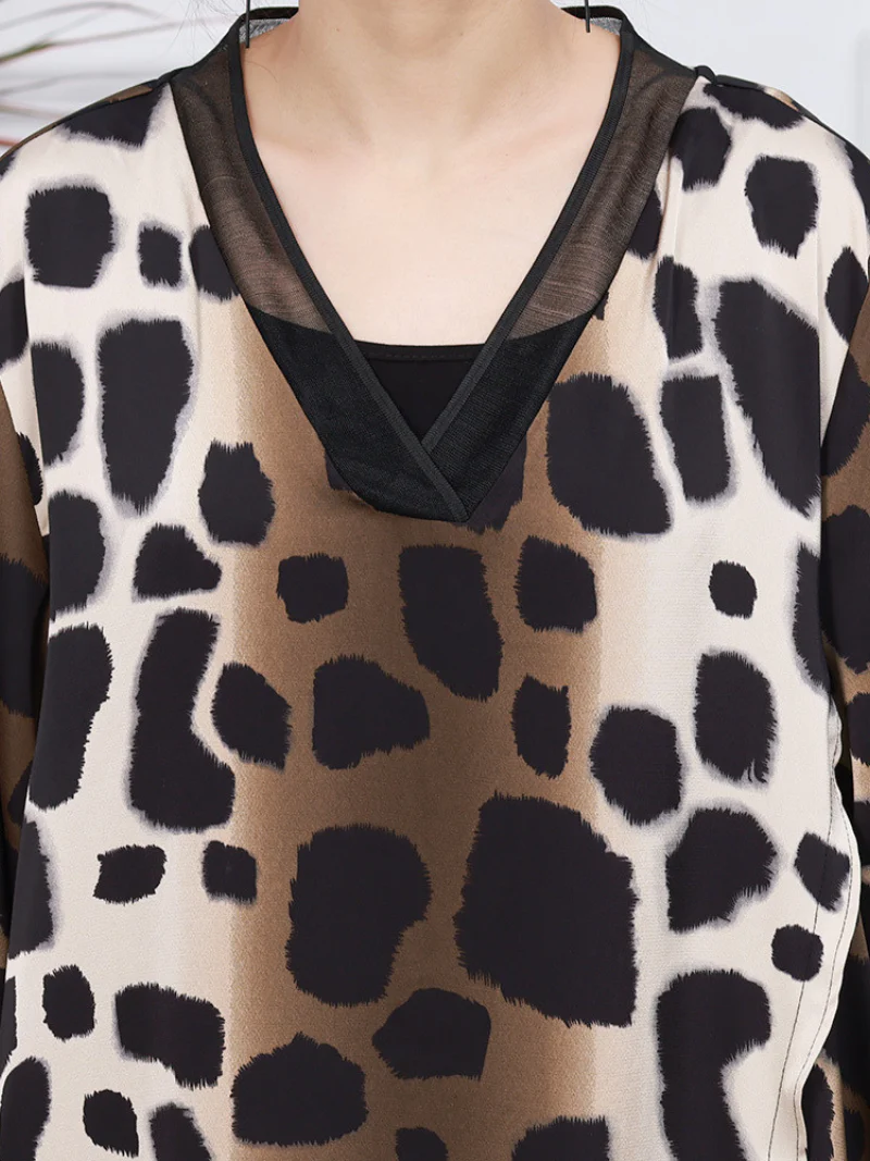 Spring Casual V-Neck Long Sleeves Printed A-Line Dress - Image 5