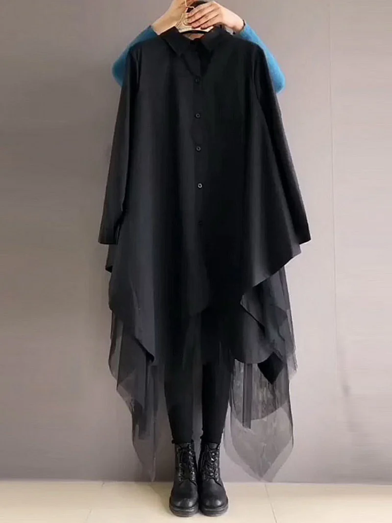 Spring Cotton Stylish Loose Plain Mid-Length Skirt Dress - Image 2