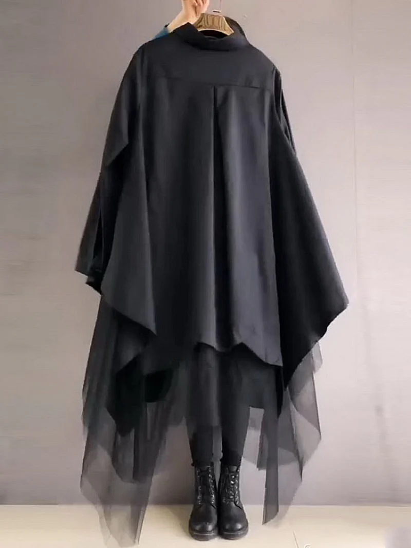Spring Cotton Stylish Loose Plain Mid-Length Skirt Dress - Image 3