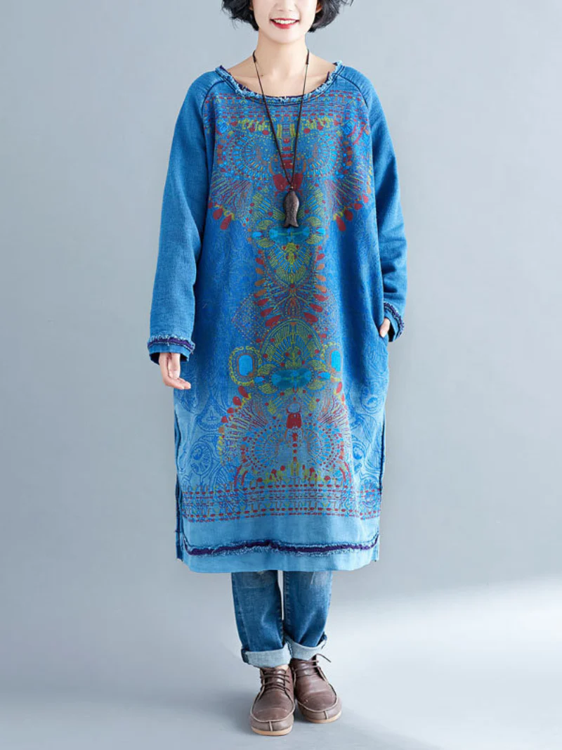 spring plus size round neck midi dress with side pocket - Image 4