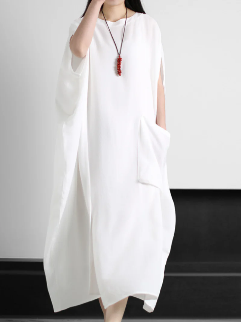 stylish large size Kaftan dress lazy solid color summer dress with pocket