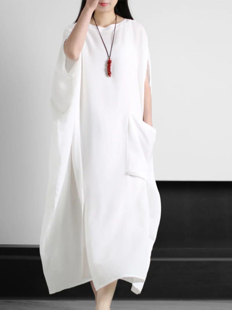 stylish large size Kaftan dress lazy solid color summer dress with pocket - Image 2