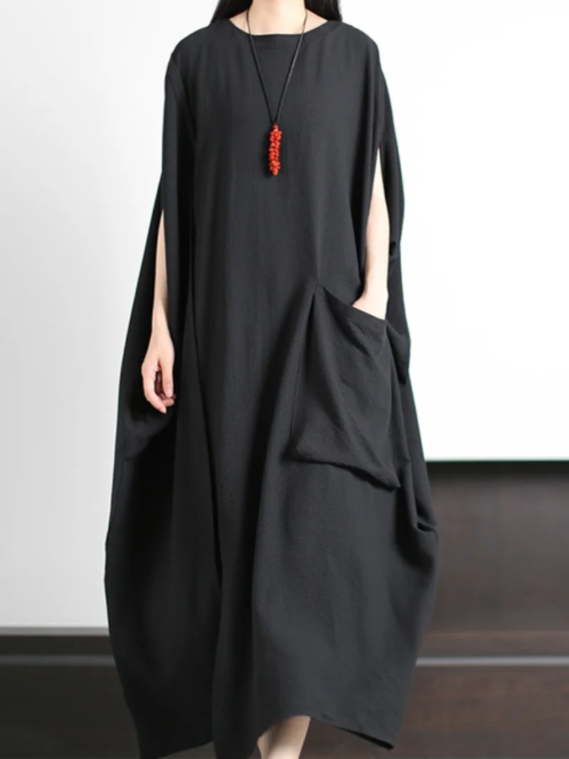 stylish large size Kaftan dress lazy solid color summer dress with pocket - Image 3