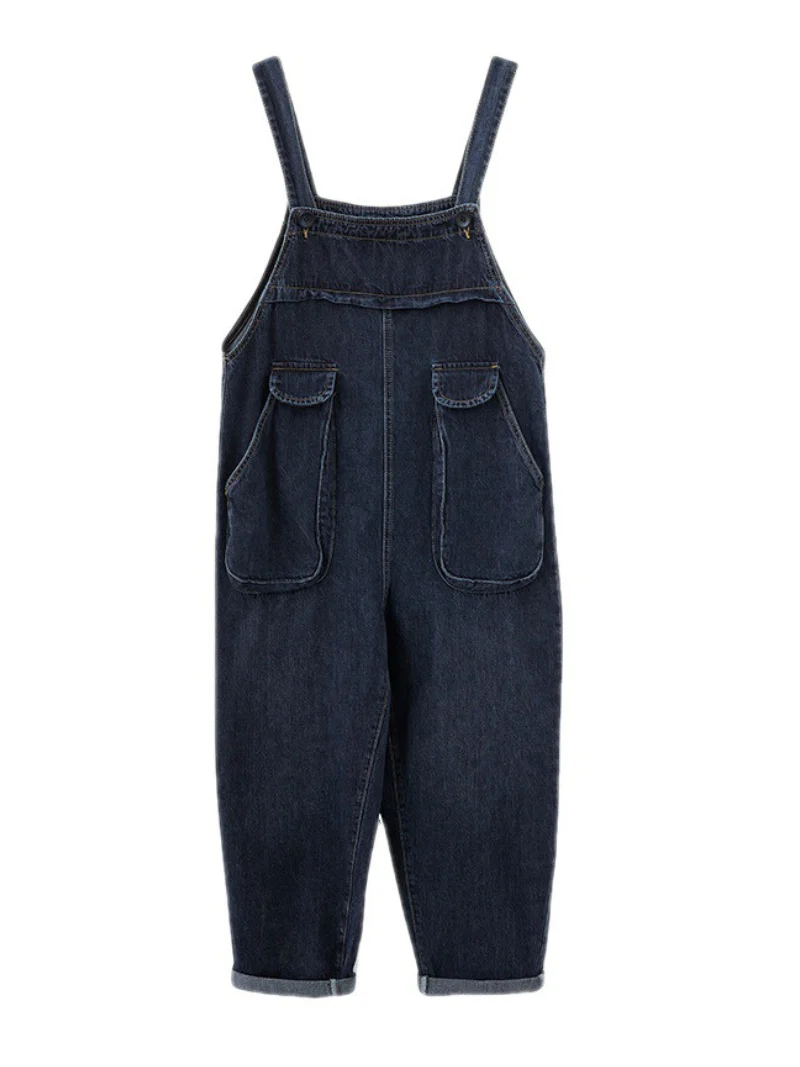 Stylish Literary Retro Large Size Loose Black Denim Overalls - Image 2