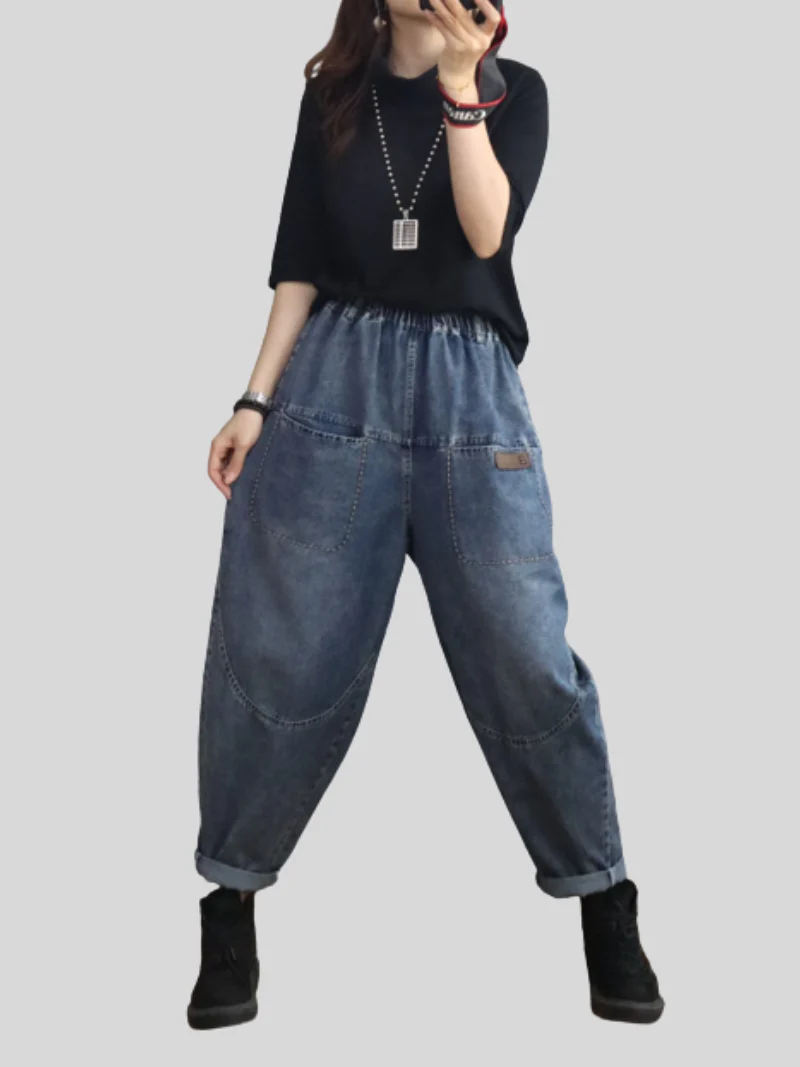 Spring Loose Casual Denim Slim Harem Bottom Pants - Image 6